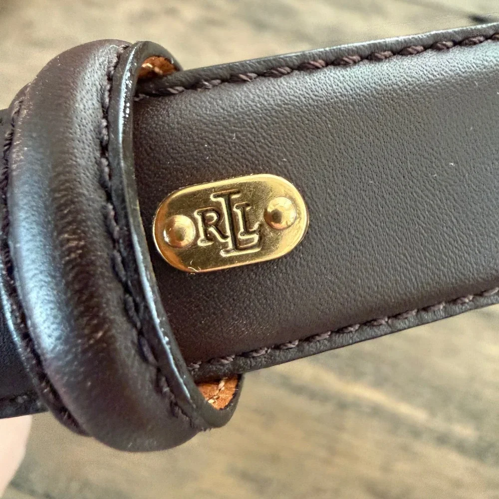Lauren Ralph Lauren Dark Brown Italian Leather Belt Wrapped Buckle Large‎ 38